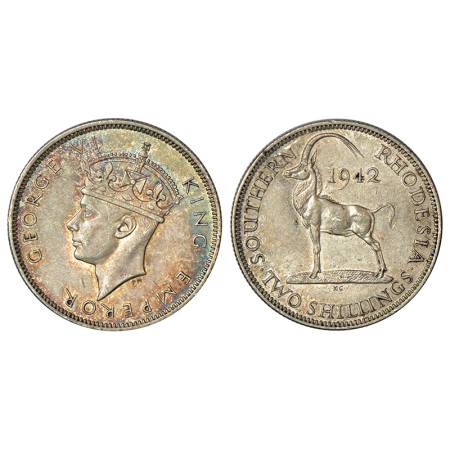 Southern Rhodesia, George VI (1936-1952 AD), silver 2 shilling, AD 1942, KM 19, 11.28g. Ob