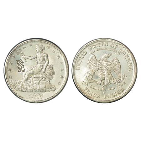 United States of America, silver trade dollar, AD 1875, 'S' mintmark, KM 108, 27.13g. Obv: