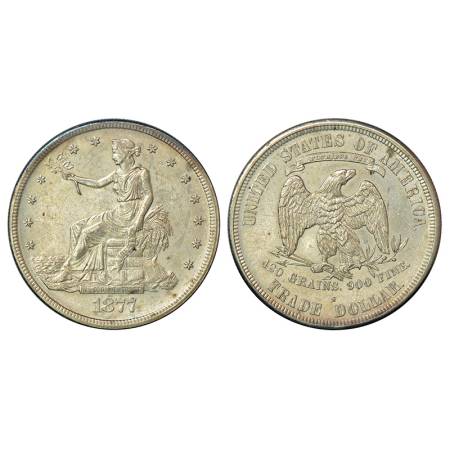 United States of America, silver trade dollar, AD 1877, 'S' mintmark, KM 108, 27.16g. Obv: