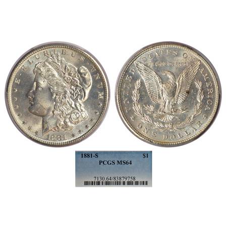 United States of America, silver morgan dollar, AD 1881, 'S' mintmark, KM 110. Obv: Libert