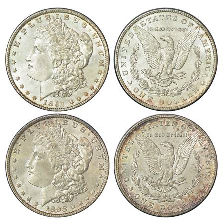 United States of America, silver morgan dollar (2), AD 1897, 26.64g and AD 1898, 26.64g, w