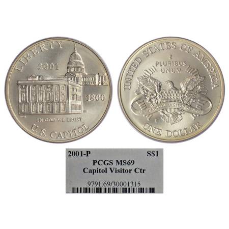 United States of America, silver dollar, AD 2001, 'P' mintmark, Sub: US Capitol Visitor ce