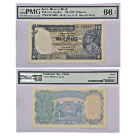 George VI, 10 rupees, 1st issue, ND (1938), signed by J.B. Taylor, serial no.: G28 264181,