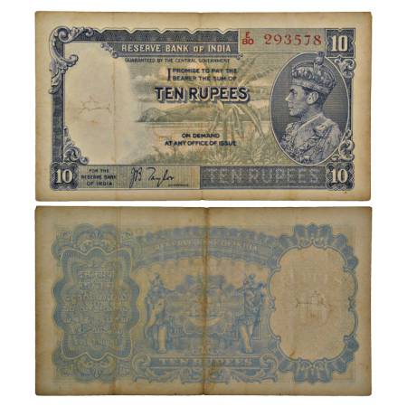 George VI, 10 rupees, 1st issue, ND (1938), signed by J.B. Taylor, serial no.: E80 293578,