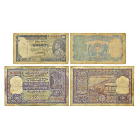 Group of 2 notes, (A) British India, George VI, 10 rupees, 1st issue, signed by J. B. Tayl