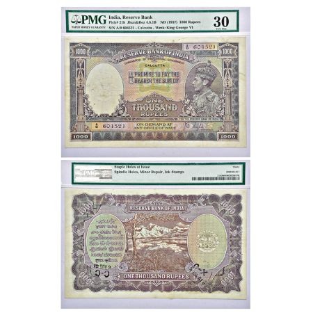 George VI, 1000 rupees, Calcutta circle, ND (1938), signed by J.B. Taylor, serial no.: A0 