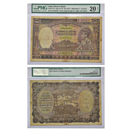 George VI, 1000 rupees, Calcutta circle, ND (1938), signed by J.B. Taylor, serial no.: A6 