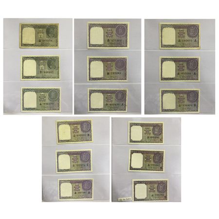 1 rupee, set of 65 different notes in album, 1949 to 2020, with different dates, types & s