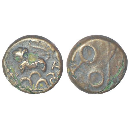 Satavahanas - 'lioness' type alloyed copper coin of Siri Satakani (c.100-50 BC) struck in 