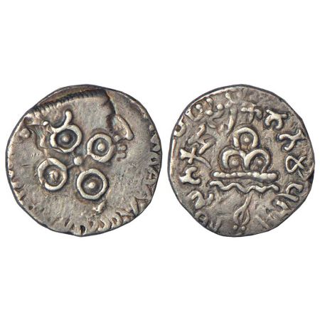 Satavahanas - silver drachm of Gotamiputa Siri Satakani (c.60-85 AD), counterstruck on a d