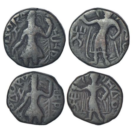 Kushans - two copper drachms of Kanishka (c.127-150 AD), 'Jammu' or Eastern series, MAC 31