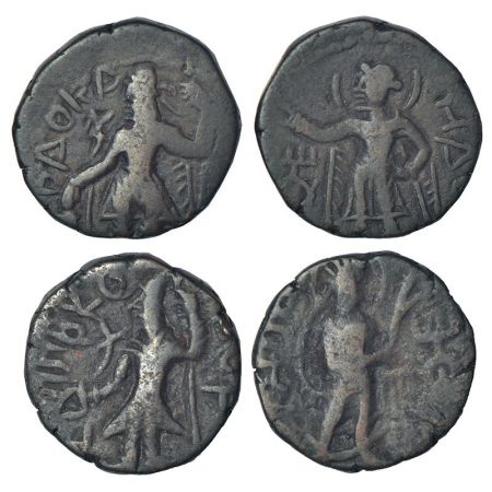 Kushans - two copper drachms of Kanishka (c.127-150 AD), 'Jammu' or Eastern series, each s