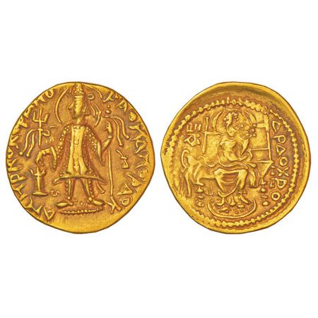 Kushans, gold dinar of Kanishka II (c.225-245 AD), Goebl 541, 7.86g. Obv: Nimbate king, we