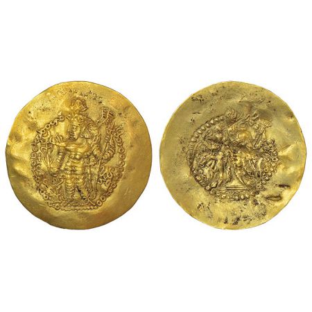 Kushano-Sasanian kingdom - gold dinar of king Varahran Kushanshah, (c.330-350 AD), scyphat