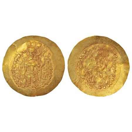 Kidarite Huns - gold dinar in the name of Kushano-Sasanian king Varahran Kushanshah, (c.35