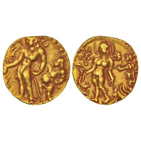 Gupta Empire - gold dinar of Chandra Gupta II (c.375-415 AD), 'Chhatra' type, S. Kumar Cla