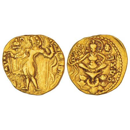 Gupta Empire , gold dinar of Kumara Gupta I (415-455 AD), 'Archer' type, Altekar Class IV,
