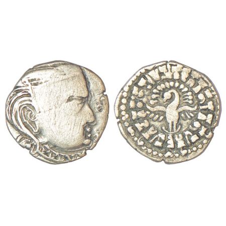 Gupta Empire, silver drachm of Skanda Gupta (c.450-475 AD), 'fan-tailed peacock' or 'Madhy