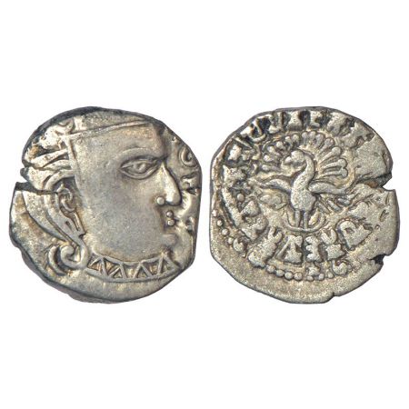 Gupta Empire - silver drachm of Skanda Gupta (c.450-475 AD), 'fan-tailed peacock' or 'Madh