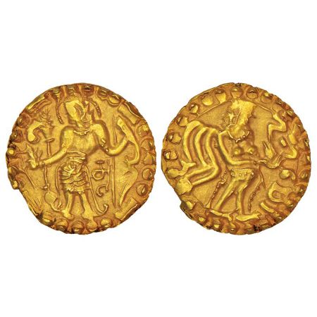 Pre-Islamic Bengal-Samatata region, anonymous gold dinar copying Gupta coin designs, early