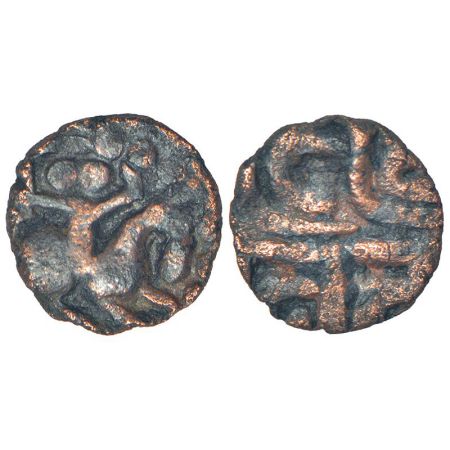 Chandellas of Jejakabhukti - copper coin of Prithvi Varman (c.1120-1128), 'horseman' type,