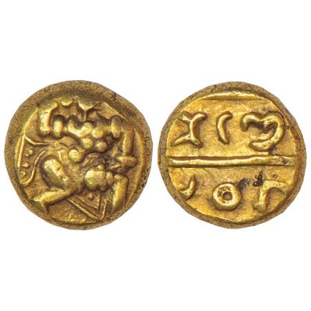 Pre-Vijayanagara period (1250-1300 AD), base gold hon from South Karnataka/West Andhra reg
