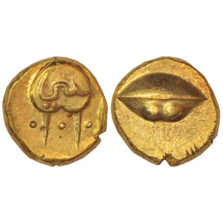 Sultans of Bijapur, Anonymous Hudki gold pagoda, G&G BJ45, 3.36g. Obv: A dome-like symbol 