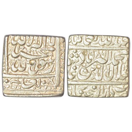 Akbar (1556-1605 AD), silver square rupee, Dar us-Sultanat Fathpur mint, AH 986, KM 82.2, 