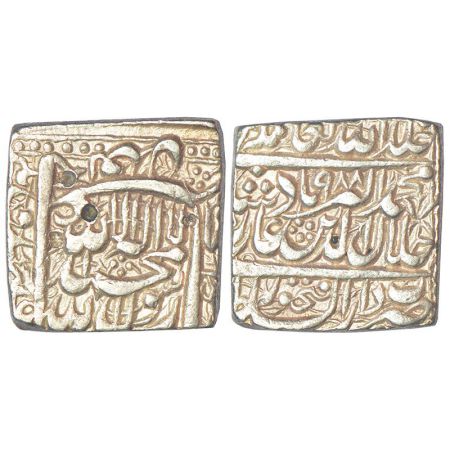 Akbar (1556-1605 AD), silver square rupee, Dar us-Sultanat Fathpur mint (fully visible), A