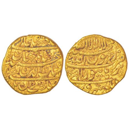 Shah Jahan (1628-1658 AD), gold mohur, Burhanpur mint, Shahrewar, AH 1038/RY 2, with emper