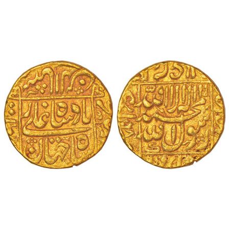 Shah Jahan (1628-1658 AD), gold mohur, Khambayat mint, AH 1068/RY 31, KM 260.10, 10.99g. G
