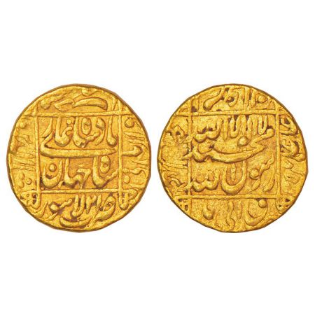 Shah Jahan (1628-1658 AD), gold mohur, Lahore mint (fully visible), AH 1057/RY 21, KM 260.