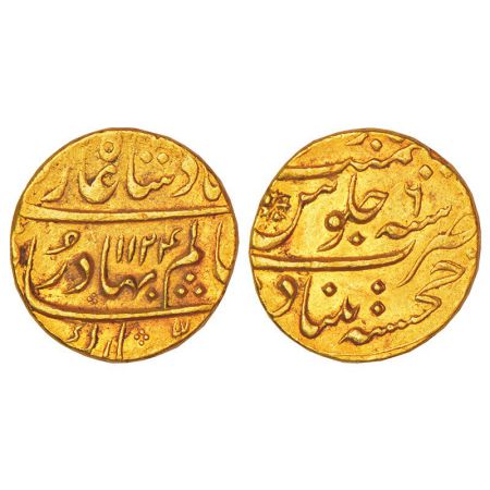 Shah Alam Bahadur (1707-1712 AD), gold mohur, Khujista Bunyad mint, AH 1124/RY 6, KM 356.7