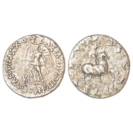 Indo-Greeks, silver drachm of Antimachos II (160-155 BC), BN serie 1, 2.32g. Obv: Nike hol