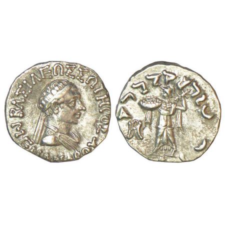 Indo-Greeks, silver drachm of Menander I (155-130 BC), BN series 13, 2.22g. Obv: Diademed 