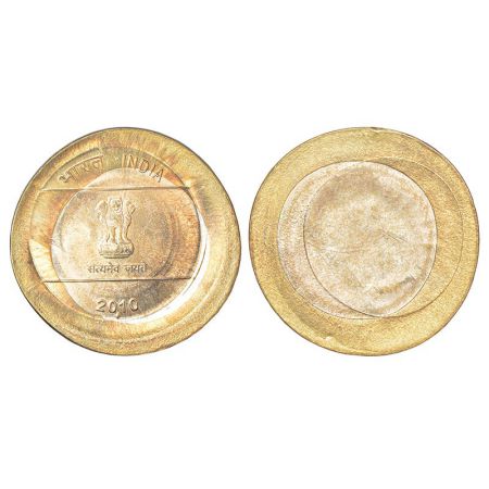 2010, bi-metal, 10 rupees, Bombay mint, substantially expanded planchet and obverse part b