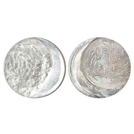 2013, ferratic stainless steel, 50 paise, Calcutta mint, die-shifted and double struck on 