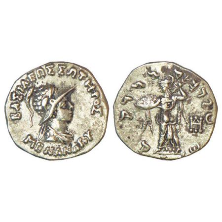 Indo-Greeks, silver drachm of Menander I (155-130 BC), BN series 16, 2.45g. Obv: Diademed 