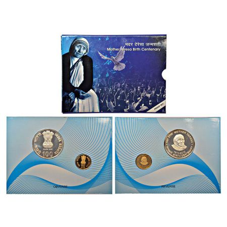 2010, Mother Teresa Birth Centenary, proof set of 2 coins, 100 rupees and 5 rupees, Kolkat