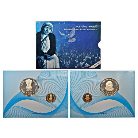 2010, Mother Teresa Birth Centenary, proof set of 2 coins, 100 rupees and 5 rupees, Kolkat