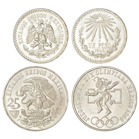 Mexico, silver coins (2), 1x 1 peso, 1940, KM 455, 16.60g. Obv: Mexican coat of arms. Rev: