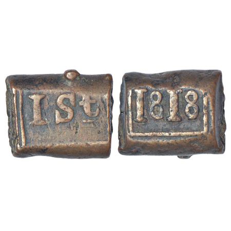 Netherlands East Indies, hammered coinage, copper 1 stuiver, 1818, 14.09g. Obv: Value in o