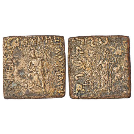 Indo-Scythians, copper unit of Maues, ISCH 28.3, 11.74g. Obv: Poseidon standing facing, fo