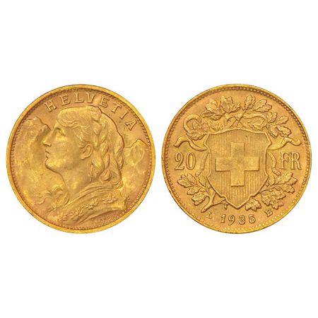 Switzerland (Helvetia), gold 20 francs, 1935, 'B' mintmark, KM 35.1, 6.44g. Obv: Bust of a