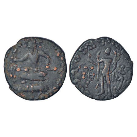 Indo-Scythians - copper half unit of Azes (c.45-12BC), ISCH 107.11, 5.05g. Obv: King seate