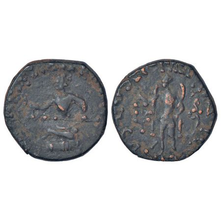 Indo-Scythians - copper half unit of Azes (c.45-12BC), ISCH 107.11, 6.82g. Obv: King seate