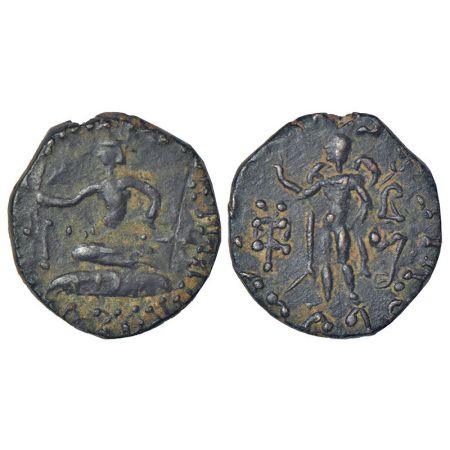 Indo-Scythians - copper half unit of Azes (c.45-12BC), ISCH 107.11, 6.36g. Obv: King seate