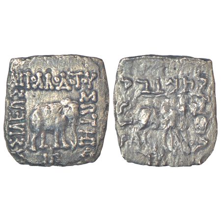 Indo-Greeks - square silver drachm of Apollodotos I (c.180-160 BC), BN series 4, 1.58g. Ob