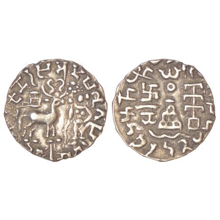 Post-Mauryan tribal monarchies, Kunindas - silver drachm of Amoghabhuti (c.50BC-50AD), PAI