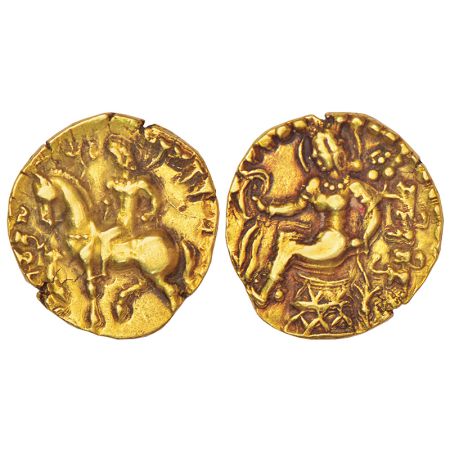 Gupta Empire - gold dinar of Chandra Gupta II (c.375-415 AD), 'Horseman' type, S. Kumar Cl